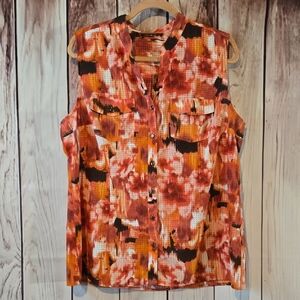 Elementz Orange, Black And Pink Sleeveless Two Pocket Blouse Size XL